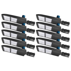 200W/240W/300W Selectable LED Parking Lot Light with Photocell, Up to 39,000 Lumens, 130 LM/W, 1,000W Metal Halide Equivalent, 100-277V, 0-10V Dimmable, Bronze Shoebox Area Light, Slipfitter/Arm Mount/Yoke Bracket, UL Listed