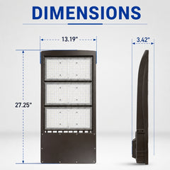 450W LED Shoebox Parking Lot Light, 58,500 Lumens, 1,500W Metal Halide Equivalent, 3000K/4000K/5000K CCT Selectable, Type III Distribution, 100-277V AC, 0-10V Dimmable, Bronze Housing, Slipfitter Mount, IP65, UL & DLC Certified
