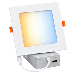 4-Inch Slim Square LED Recessed Downlight, 720 Lumens, 5CCT Selectable 2700K/3000K/3500K/4000K/5000K, Canless IC-Rated Ceiling Light with Junction Box, 9W TRIAC Dimmable Ultra-Thin Wafer Design, 18-27W MH/HPS Equivalent, 120V, 90+ CRI, 5-Year Warranty