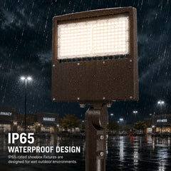 80W/100W/150W Selectable LED Parking Lot Light, Up to 21,000 Lumens, 5000K Daylight, Type III Distribution, 120-277V, 600W Metal Halide Equivalent, 0-10V Dimmable, IP65 Waterproof, Bronze Housing, UL & DLC Certified, 5-Year Warranty