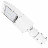 150W LED Parking Lot Light, 21,000 Lumens, 5000K Daylight, Type III/Type V Distribution, 120-277V, 600W Metal Halide Equivalent, Photocell Ready, 0-10V Dimmable, IP65 Waterproof, White Housing, UL & DLC Certified, 5-Year Warranty