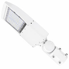 150W LED Parking Lot Light, 21,000 Lumens, 5000K Daylight, Type III/Type V Distribution, 120-277V, 600W Metal Halide Equivalent, Photocell Ready, 0-10V Dimmable, IP65 Waterproof, White Housing, UL & DLC Certified, 5-Year Warranty