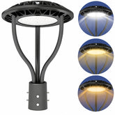 80W/100W/120W/150W CCT & Wattage Tunable Post Top LED Light, 3CCT 3000K/4000K/5000K, 130 LM/W, 120-277V AC, Built-In Photocell, 120° Beam, ETL/cETL & DLC Certified, IP65, 5-Year Warranty, Black Housing