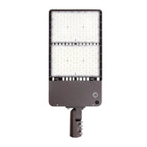 500W Max LED Shoebox Parking Lot Light, Up to 80,000 Lumens, 160 LM/W, 3000K/4000K/5000K CCT Selectable, Type III Distribution, 100-277V, 0-10V Dimmable, 1500W Metal Halide Equivalent, Bronze Housing, Slipfitter Mount, IP65, UL & DLC Certified