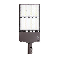 500W Max LED Shoebox Parking Lot Light, Up to 80,000 Lumens, 160 LM/W, 3000K/4000K/5000K CCT Selectable, Type III Distribution, 100-277V, 0-10V Dimmable, 1500W Metal Halide Equivalent, Bronze Housing, Slipfitter Mount, IP65, UL & DLC Certified