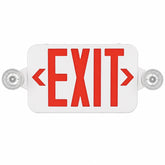 Red LED Exit Sign with Emergency Lights & Battery Backup, 120-277V AC, Wall/Ceiling Mount, Dual Adjustable LED Heads, 90-Minute Emergency Backup, Fire-Resistant Housing, UL 924 Listed, Commercial Emergency Lighting