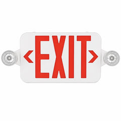 Red LED Exit Sign with Emergency Lights & Battery Backup, 120-277V AC, Wall/Ceiling Mount, Dual Adjustable LED Heads, 90-Minute Emergency Backup, Fire-Resistant Housing, UL 924 Listed, Commercial Emergency Lighting