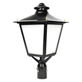 80W/100W/120W 3CCT Selectable Lantern Post Top LED Light, 3000K/4000K/5000K, 120 LM/W, 120-277V AC, 0-10V Dimming, 120° Beam Angle, UL/cUL & DLC Listed, IP65, Black Die-Cast Aluminum Housing, Slip-Fit Mount, 5-Year Warranty