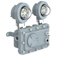 10W Explosion Proof Emergency Light, C1D1/C1D2 Hazardous Location, Dual Adjustable Heads, 3-Hour (180-Minute) Emergency Backup, 120-277V AC, 3000K-6500K, 90°/120° Beam, Wall Mount, UL 844 & UL 924, IP66, UL Listed, 5-Year Warranty