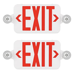 Red LED Exit Sign with Emergency Lights & Battery Backup, 120-277V AC, Wall/Ceiling Mount, Dual Adjustable LED Heads, 90-Minute Emergency Backup, Fire-Resistant Housing, UL 924 Listed, Commercial Emergency Lighting