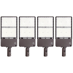 500W Max LED Shoebox Parking Lot Light, Up to 80,000 Lumens, 160 LM/W, 3000K/4000K/5000K CCT Selectable, Type III Distribution, 100-277V, 0-10V Dimmable, 1500W Metal Halide Equivalent, Bronze Housing, Slipfitter Mount, IP65, UL & DLC Certified