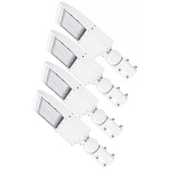 150W LED Parking Lot Light, 21,000 Lumens, 5000K Daylight, Type III/Type V Distribution, 120-277V, 600W Metal Halide Equivalent, Photocell Ready, 0-10V Dimmable, IP65 Waterproof, White Housing, UL & DLC Certified, 5-Year Warranty