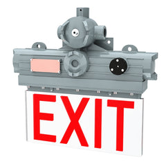 5W Explosion Proof LED Exit Sign, C1D1/C1D2 Hazardous Location, 3-Hour (180-Minute) Emergency Backup, 120-277V AC, 180° Beam, Red/Green LED, UL 844, UL 924 & UL Listed, IP66, Wall Mount