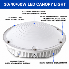 V3 Oval LED Parking Garage Light, 30W/40W/60W Selectable, Up to 9,000 Lumens, 3CCT 3000K/4000K/5000K, Motion Sensor Ready, DLC Premium, 120-277V AC, Commercial LED Garage Ceiling Light, 5-Year Warranty