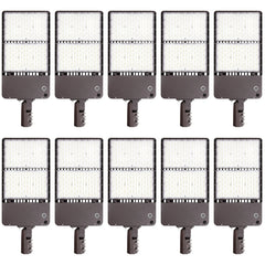 500W Max LED Shoebox Parking Lot Light, Up to 80,000 Lumens, 160 LM/W, 3000K/4000K/5000K CCT Selectable, Type III Distribution, 100-277V, 0-10V Dimmable, 1500W Metal Halide Equivalent, Bronze Housing, Slipfitter Mount, IP65, UL & DLC Certified