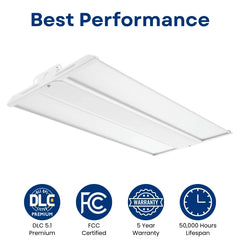 2FT LED Linear High Bay Light, 110W, 15,400 Lumens, 140 LPW, 5000K Daylight, 400W Metal Halide Equivalent, 0-10V Dimmable, 100-277V, Aircraft Hanging Cable, 50,000-Hour Lifespan, Commercial Warehouse & Industrial Lighting