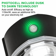 26W LED Mini Wall Pack Light, 3,588 Lumens, 90W Metal Halide Equivalent, 3000K/4000K/5000K CCT Selectable, Built-In Dusk-to-Dawn Photocell, 120-277V, DLC Premium, 5-Year Warranty