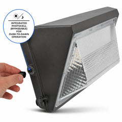 150W Semi-Cutoff LED Wall Pack Light, 19,500 Lumens, 400W Metal Halide Equivalent, 3000K/4000K/5000K CCT Selectable, Built-In Dusk-to-Dawn Photocell, 120-277V, 5-Year Warranty