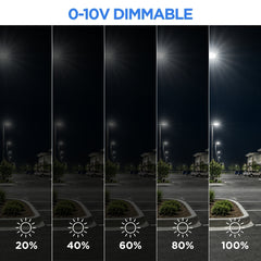 500W Max LED Shoebox Parking Lot Light, Up to 80,000 Lumens, 160 LM/W, 3000K/4000K/5000K CCT Selectable, Type III Distribution, 100-277V, 0-10V Dimmable, 1500W Metal Halide Equivalent, Bronze Housing, Slipfitter Mount, IP65, UL & DLC Certified