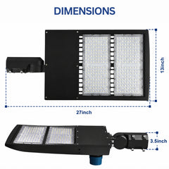 200W/240W/300W Selectable LED Parking Lot Light with Photocell, Up to 39,000 Lumens, 130 LM/W, 1,000W Metal Halide Equivalent, 100-277V, 0-10V Dimmable, Bronze Shoebox Area Light, Slipfitter/Arm Mount/Yoke Bracket, UL Listed