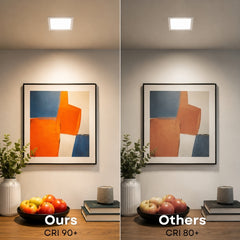 6-Inch Slim Square LED Recessed Downlight, 960 Lumens, 5CCT Selectable 2700K/3000K/3500K/4000K/5000K, Canless IC-Rated Ceiling Light with Junction Box, 12W TRIAC Dimmable Ultra-Thin Wafer Design, 27-36W MH/HPS Equivalent, 120V, 90+ CRI, 5-Year Warranty