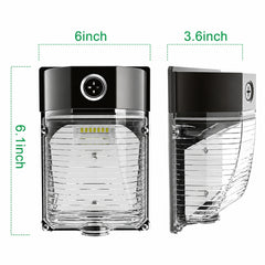 26W LED Mini Wall Pack Light, 3,588 Lumens, 90W Metal Halide Equivalent, 3000K/4000K/5000K CCT Selectable, Built-In Dusk-to-Dawn Photocell, 120-277V, DLC Premium, 5-Year Warranty