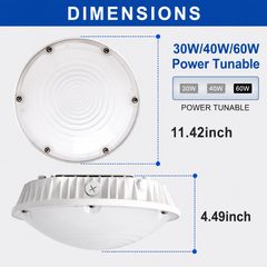V3 Oval LED Parking Garage Light, 30W/40W/60W Selectable, Up to 9,000 Lumens, 3CCT 3000K/4000K/5000K, Motion Sensor Ready, DLC Premium, 120-277V AC, Commercial LED Garage Ceiling Light, 5-Year Warranty