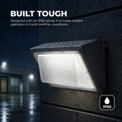 80W Semi-Cutoff LED Wall Pack Light, 10,400 Lumens, 400W Metal Halide Equivalent, 3000K/4000K/5000K CCT Selectable, Built-In Dusk-to-Dawn Photocell, 120-277V, 5-Year Warranty