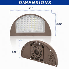LED Half Moon Wall Pack Light, 3-Wattage Selectable (48W/64W/80W), Up to 10,800 Lumens, 3000K/4000K/5000K CCT Selectable, Up to 300W Metal Halide Equivalent, Built-In Dusk-to-Dawn Photocell, 120-347V, 5-Year Warranty