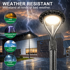 20W/30W/40W/60W CCT & Wattage Tunable Post Top LED Light, 3CCT 3000K/4000K/5000K, 130 LM/W, 120-277V AC, Built-In Photocell, 120° Beam, ETL/cETL & DLC Certified, IP65, 5-Year Warranty, Black Housing