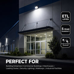 100W Semi-Cutoff LED Wall Pack Light, 13,000 Lumens, 400W Metal Halide Equivalent, 3000K/4000K/5000K CCT Selectable, Built-In Dusk-to-Dawn Photocell, 120-277V, 5-Year Warranty