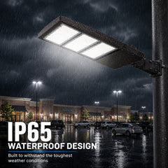 450W LED Shoebox Parking Lot Light, 58,500 Lumens, 1,500W Metal Halide Equivalent, 3000K/4000K/5000K CCT Selectable, Type III Distribution, 100-277V AC, 0-10V Dimmable, Bronze Housing, Slipfitter Mount, IP65, UL & DLC Certified