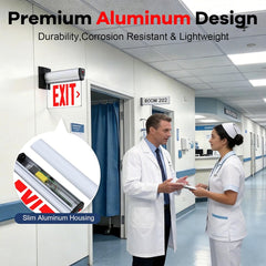Edge-Lit LED Exit Sign with Emergency Battery Backup, Single-Face Red, Hardwired 120-277V AC, 120-Minute Emergency Runtime, Wall/Ceiling/Side Mount, Commercial Emergency Exit Lighting
