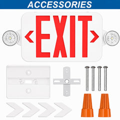 Red LED Exit Sign with Emergency Lights & Battery Backup, 120-277V AC, Wall/Ceiling Mount, Dual Adjustable LED Heads, 90-Minute Emergency Backup, Fire-Resistant Housing, UL 924 Listed, Commercial Emergency Lighting