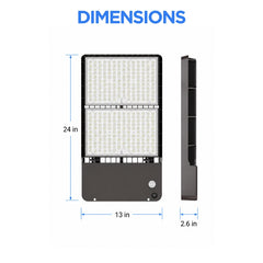 500W Max LED Shoebox Parking Lot Light, Up to 80,000 Lumens, 160 LM/W, 3000K/4000K/5000K CCT Selectable, Type III Distribution, 100-277V, 0-10V Dimmable, 1500W Metal Halide Equivalent, Bronze Housing, Slipfitter Mount, IP65, UL & DLC Certified