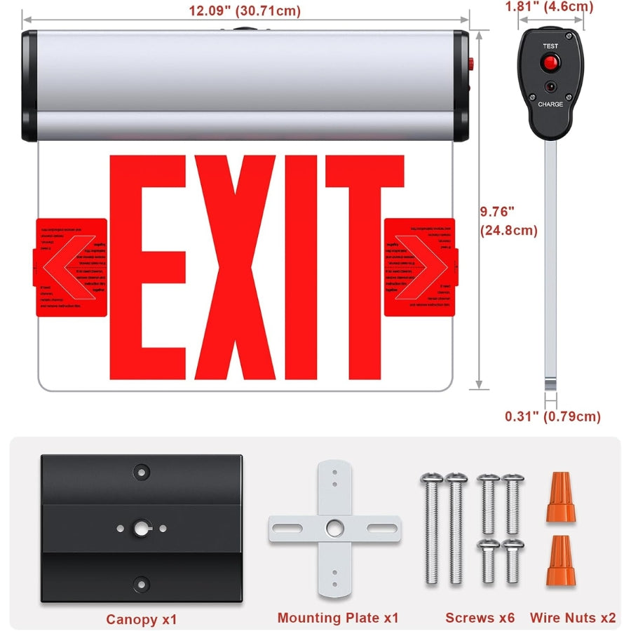 Edge-Lit LED Exit Sign with Emergency Battery Backup, Single-Face Red, Hardwired 120-277V AC, 120-Minute Emergency Runtime, Wall/Ceiling/Side Mount, Commercial Emergency Exit Lighting