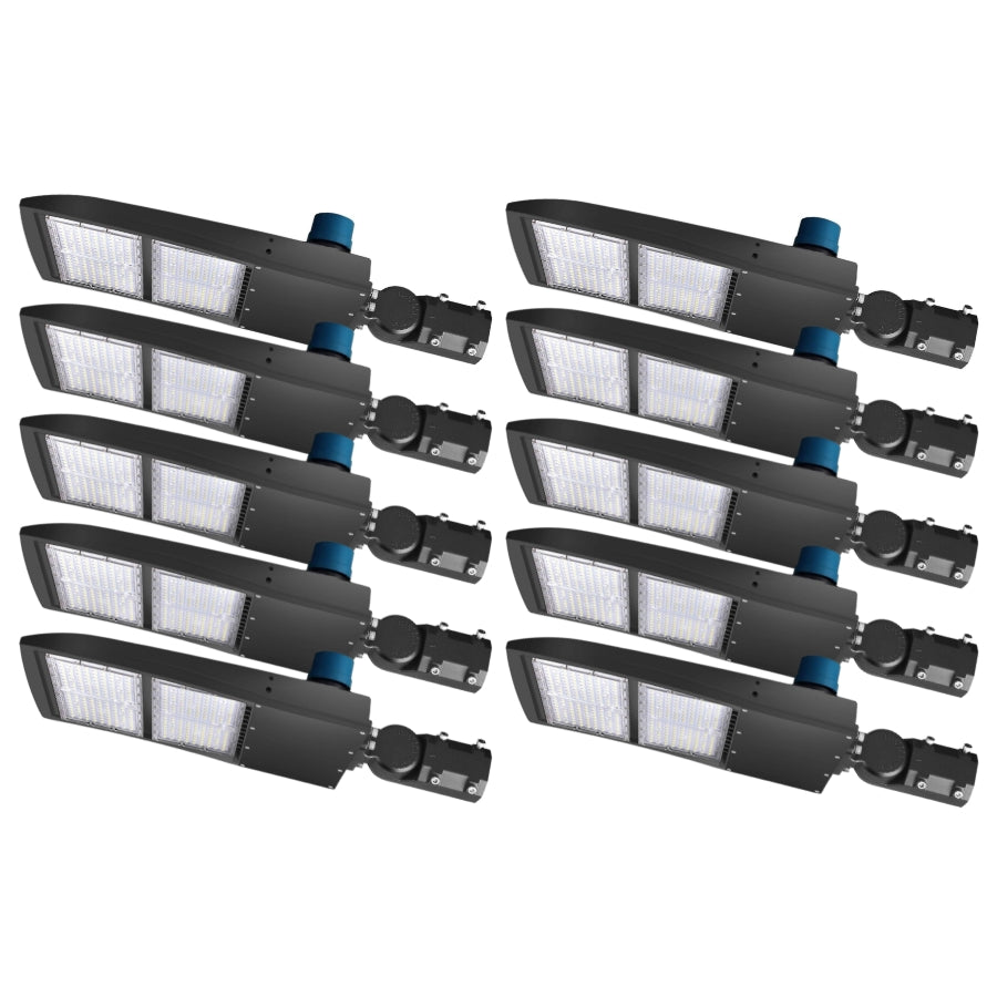 200W/240W/300W Selectable LED Parking Lot Light with Photocell, Up to 39,000 Lumens, 130 LM/W, 1,000W Metal Halide Equivalent, 100-277V, 0-10V Dimmable, Bronze Shoebox Area Light, Slipfitter/Arm Mount/Yoke Bracket, UL Listed