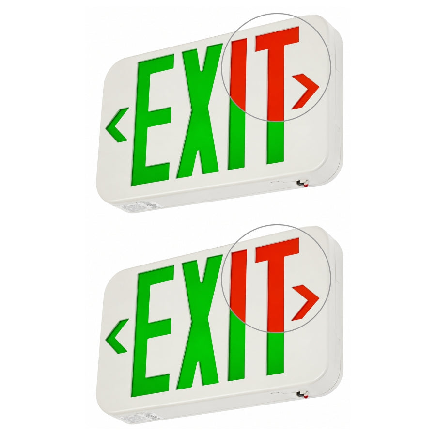 LED Exit Sign with Emergency Battery Backup, Red/Green Letters, Hardwired 120-277V AC, 90-Minute Backup, Double-Face Commercial Exit Light, Wall/Ceiling/Side Mount, UL 924 Listed