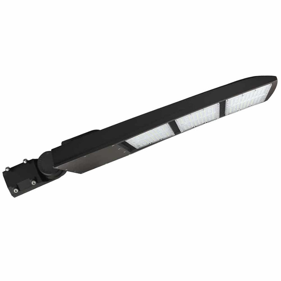 450W LED Shoebox Parking Lot Light, 58,500 Lumens, 1,500W Metal Halide Equivalent, 3000K/4000K/5000K CCT Selectable, Type III Distribution, 100-277V AC, 0-10V Dimmable, Bronze Housing, Slipfitter Mount, IP65, UL & DLC Certified