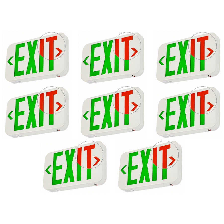 LED Exit Sign with Emergency Battery Backup, Red/Green Letters, Hardwired 120-277V AC, 90-Minute Backup, Double-Face Commercial Exit Light, Wall/Ceiling/Side Mount, UL 924 Listed