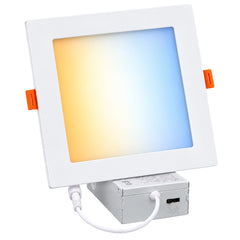 6-Inch Slim Square LED Recessed Downlight, 960 Lumens, 5CCT Selectable 2700K/3000K/3500K/4000K/5000K, Canless IC-Rated Ceiling Light with Junction Box, 12W TRIAC Dimmable Ultra-Thin Wafer Design, 27-36W MH/HPS Equivalent, 120V, 90+ CRI, 5-Year Warranty