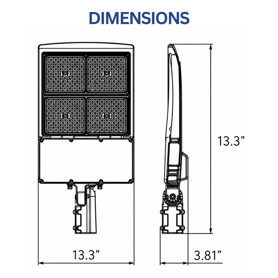 200W/240W/300W Selectable LED Parking Lot Light, Up to 42,000 Lumens, 5000K Daylight, Type III/Type V Distribution, 120-277V, 1,000W Metal Halide Equivalent, 0-10V Dimmable, IP65 Waterproof, Bronze Housing, UL & DLC Certified, 5-Year Warranty