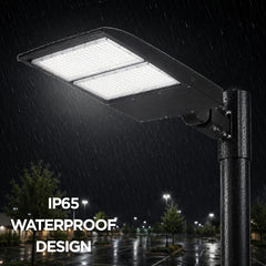 200W/240W/300W Selectable LED Parking Lot Light, Up to 42,000 Lumens, 5000K Daylight, Type III/Type V Distribution, 120-277V, 1,000W Metal Halide Equivalent, 0-10V Dimmable, IP65 Waterproof, Bronze Housing, UL & DLC Certified, 5-Year Warranty