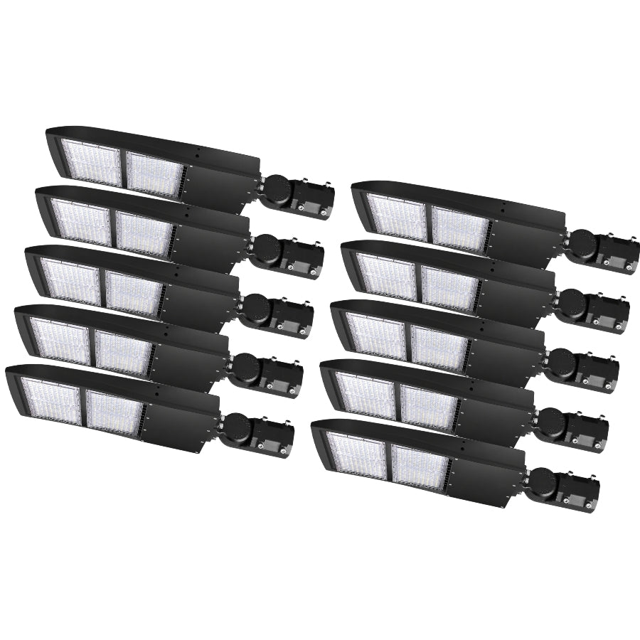 300W LED Parking Lot Light, 42,000 Lumens, 5000K Daylight, Type III/Type V Distribution, 277-480V, 1,000W Metal Halide Equivalent, 0-10V Dimmable, Photocell Ready, IP65 Waterproof, Bronze Housing, UL & DLC Certified, 5-Year Warranty