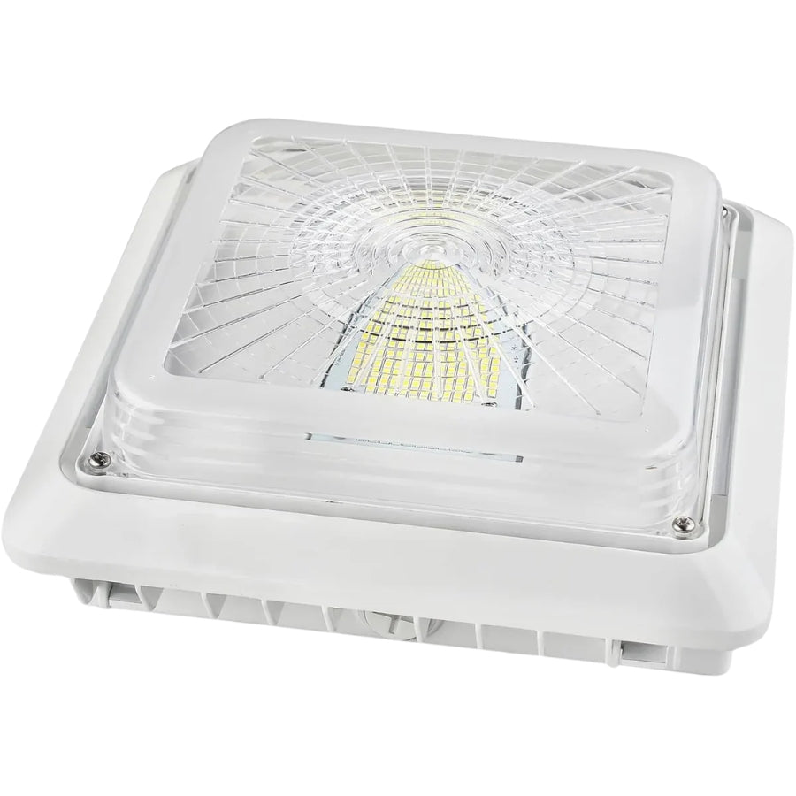 LED Under Canopy Light, 30W/40W/55W Selectable, Up to 7,150 Lumens, 3CCT, 120-277V AC, DLC Premium, IP65 Rated, Commercial Outdoor Ceiling Fixture for Gas Stations, Parking Garages & Soffits, 5-Year Warranty