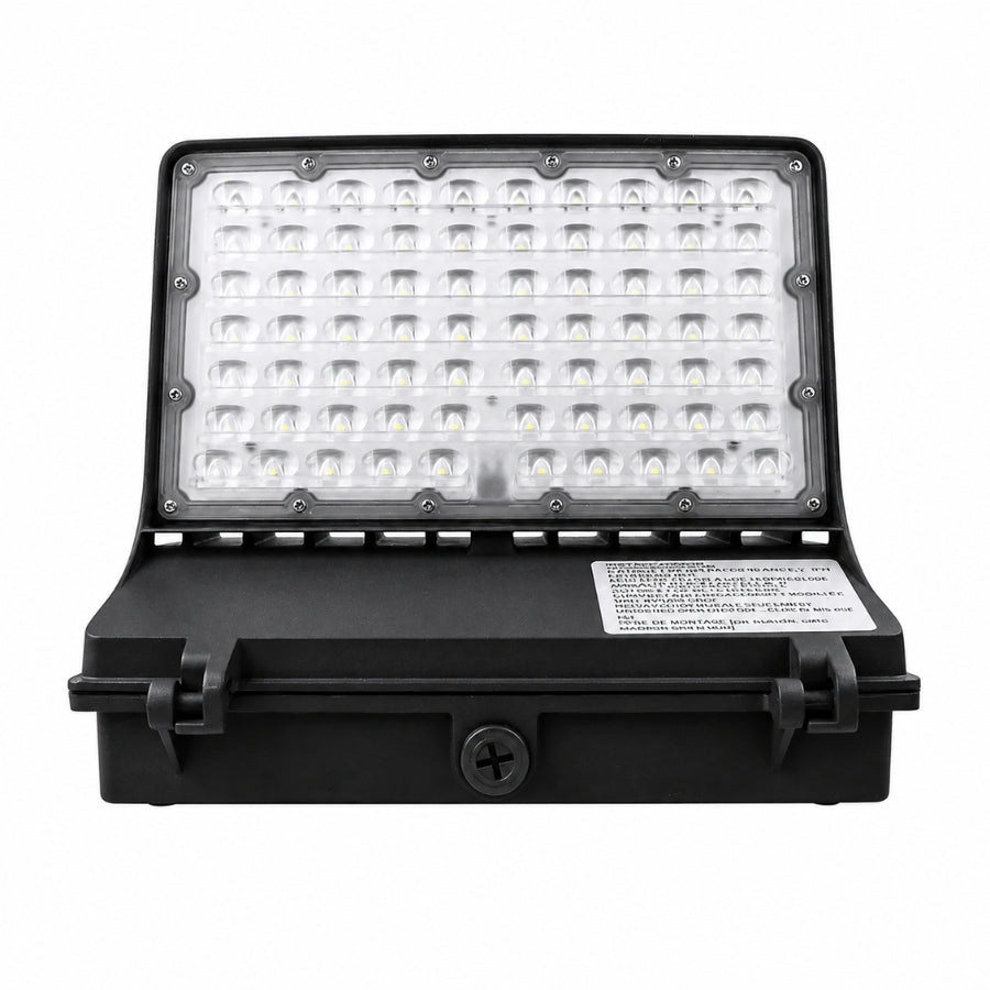 Full Cutoff LED Wall Pack Light, 4-Wattage Selectable (60W/80W/100W/120W), Up to 15,600 Lumens, Up to 400W Metal Halide Equivalent, 3000K/4000K/5000K CCT Selectable, Built-In Dusk-to-Dawn Photocell, 120-347V, 5-Year Warranty