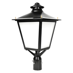 30W/50W/60W 3CCT Selectable Lantern Post Top LED Light, 3000K/4000K/5000K, 120 LM/W, 120-277V AC, 0-10V Dimming, 120° Beam Angle, UL/cUL & DLC Listed, IP65, Black Die-Cast Aluminum Housing, Slip-Fit Mount, 5-Year Warranty