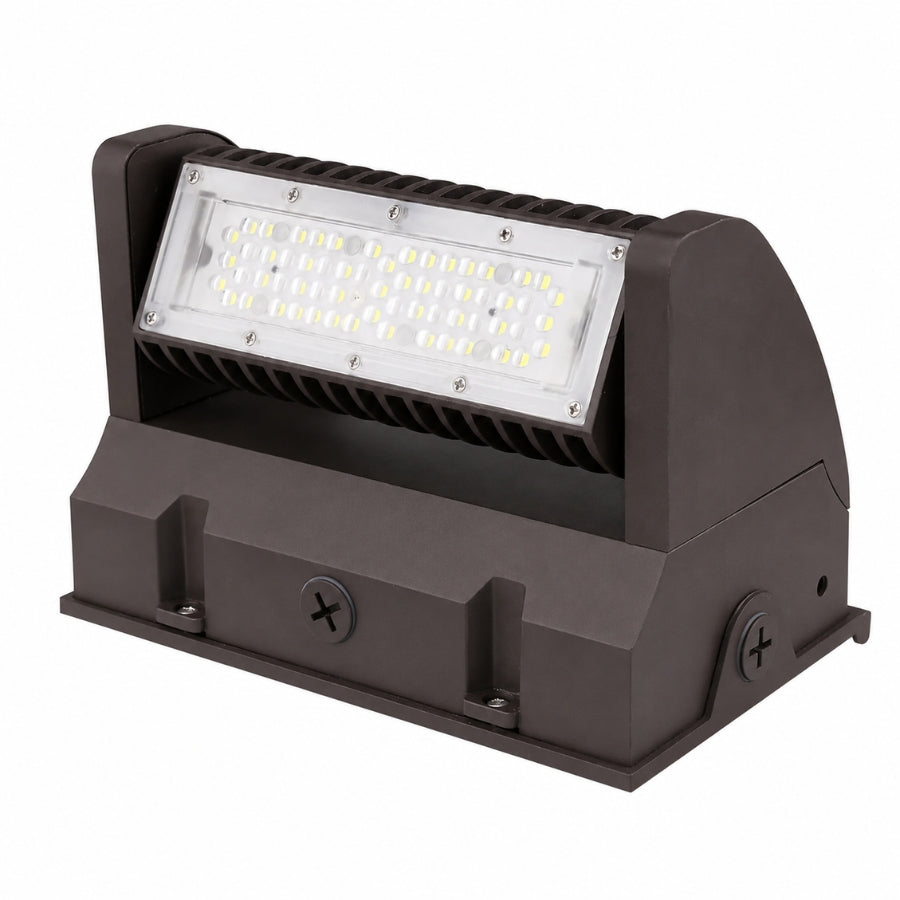 40W Rotatable LED Wall Pack Light, 5,400 Lumens, 200W Metal Halide Equivalent, 350° Adjustable Optics, 120-277V, DLC Premium, 5-Year Warranty
