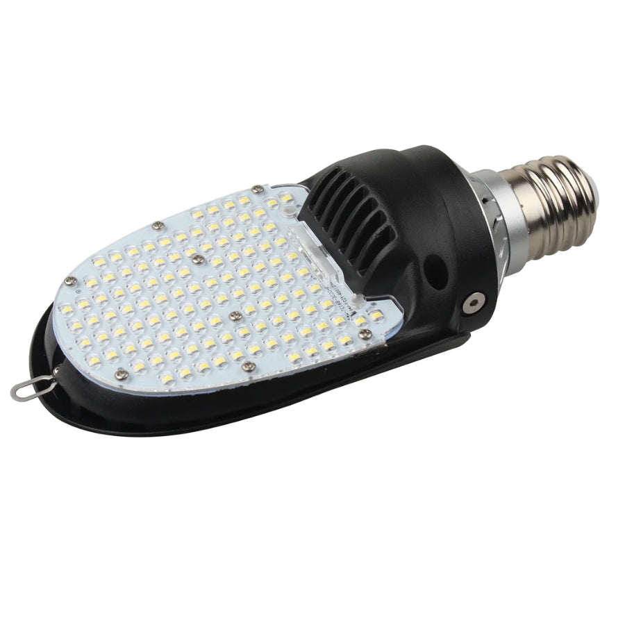 75W E39 LED Retrofit Lamp, 9,750 Lumens, 130 LM/W, 5000K, 120-277V AC, Rotatable E39 Mogul Base, 120° Beam Angle, Built-In Cooling Fan, Die-Cast Aluminum Housing, UL/cUL Listed, DLC Listed, Ballast Bypass, 5-Year Warranty