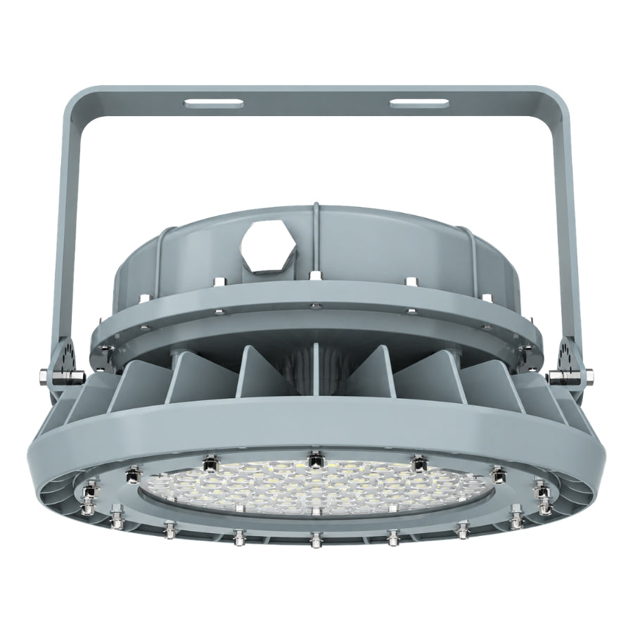 200W LED Explosion Proof Round Light, Class I Division 2, 26,000 Lumens, 5000K, 120-277V AC, 0-10V Dimmable, 120° Beam, Copper-Free Aluminum Housing, Tempered Glass Lens, IP66, Hazardous Location Lighting Fixture